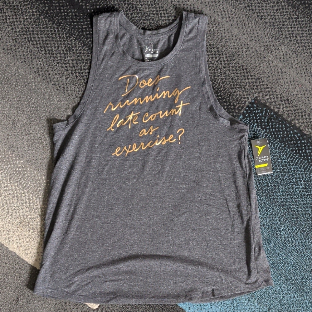 Old Navy Active Charcoal Graphic Tank - Gold Script